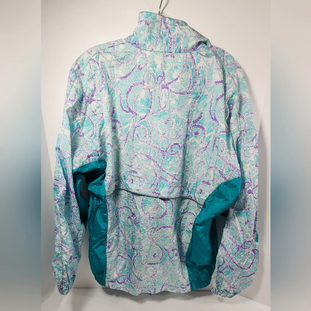VINTAGE ASICS Womens Lightweight Windbreaker Running Full-Zip Large Green Tribal - Picture 6 of 11